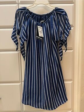 Un Deux Trois Navy and White Striped Dress